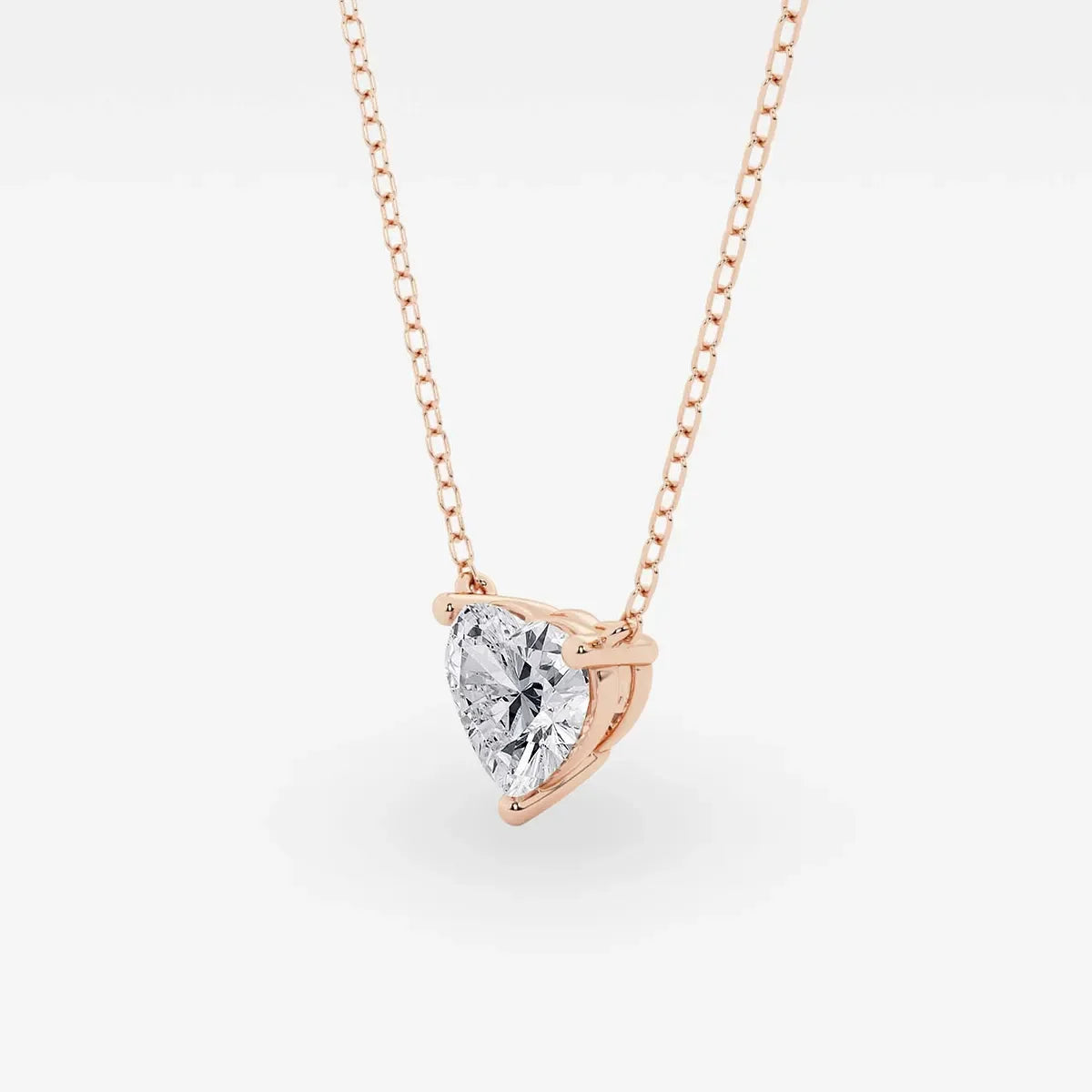 Rose gold necklace with heart-shaped lab grown diamond pendant, Delux Jewelry