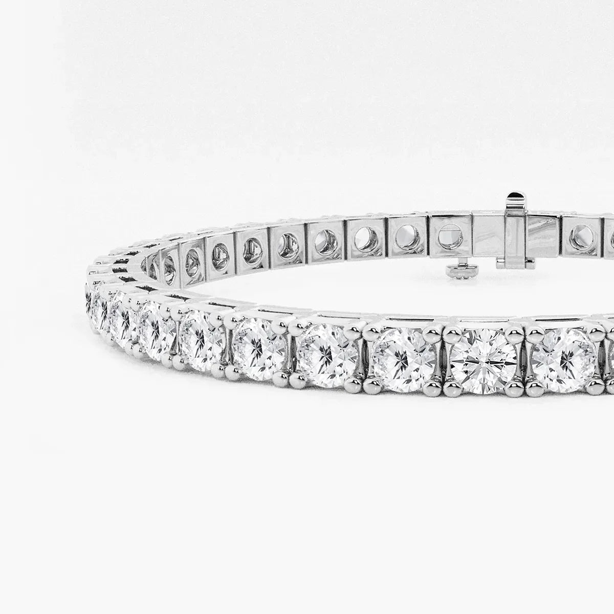 Lab grown diamond tennis bracelet in white gold from Delux Jewelry, close-up view