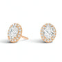 Oval lab grown diamond halo stud earrings in rose gold setting by Delux Jewelry