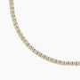 Close up of 16 inch lab diamond tennis necklace in 14K yellow gold from Delux Jewelry