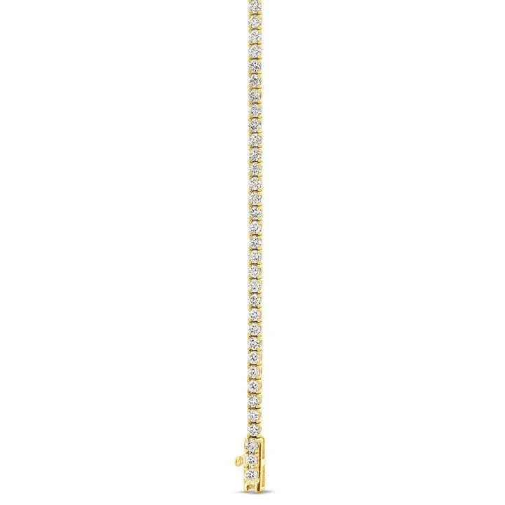 Lab grown diamond tennis necklace in 14K yellow gold with visible clasp, Delux Jewelry