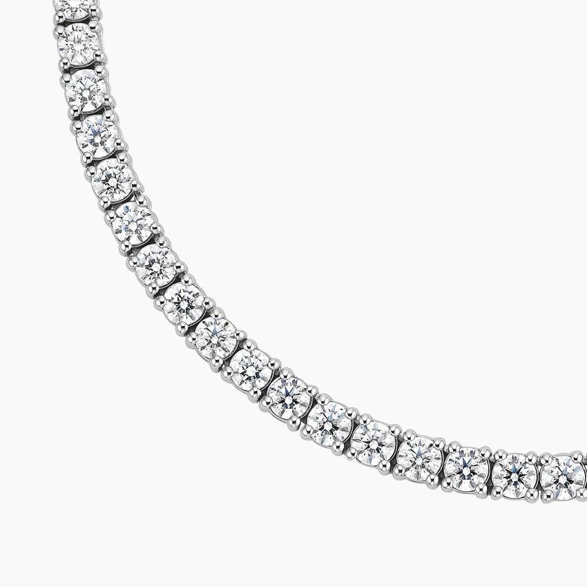 Close-up of 18 inch lab diamond tennis necklace in 14K white gold from Delux Jewelry