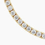 Close-up of 18 inch lab diamond tennis necklace in 14K yellow gold from Delux Jewelry