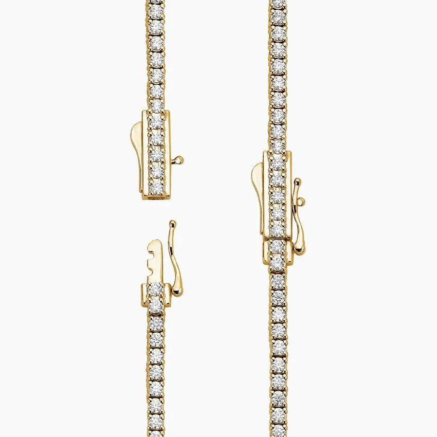 14K yellow gold lab diamond tennis necklace clasp close-up, Delux Jewelry