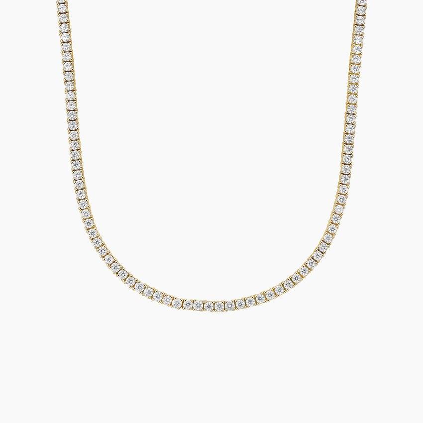 18 inch lab grown diamond tennis necklace in 14K yellow gold on white background, Delux Jewelry