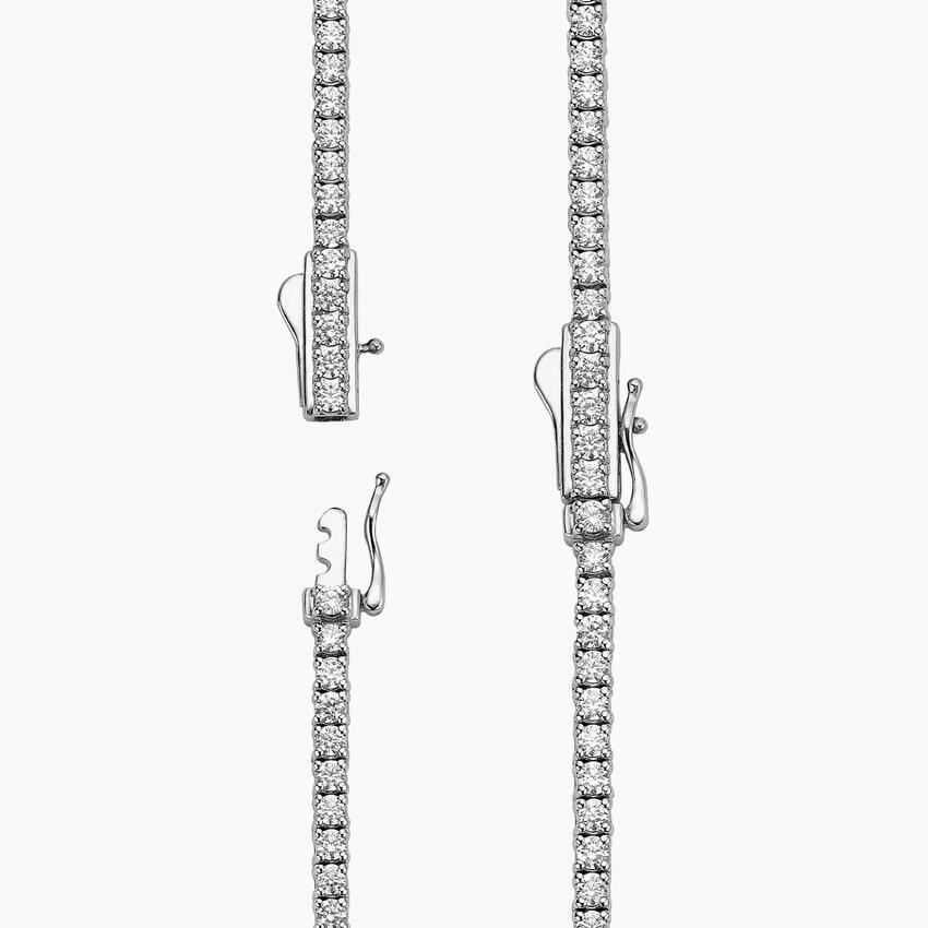 18 inch lab diamond tennis necklace in 14K white gold with secure clasp, Delux Jewelry