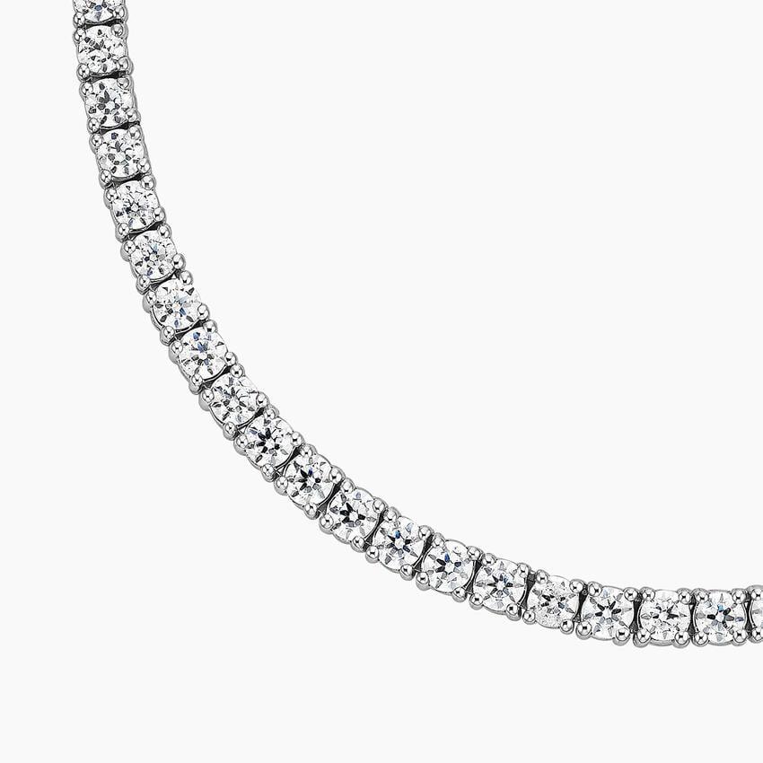 Close-up of 18 inch lab diamond tennis necklace in 14K white gold, Delux Jewelry