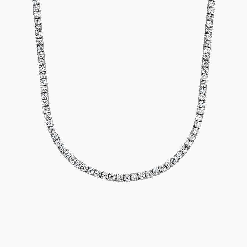 18 inch lab diamond tennis necklace in 14K white gold from Delux Jewelry on white background