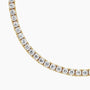 Close-up of 18 inch lab grown diamond tennis necklace in 14K yellow gold by Delux Jewelry