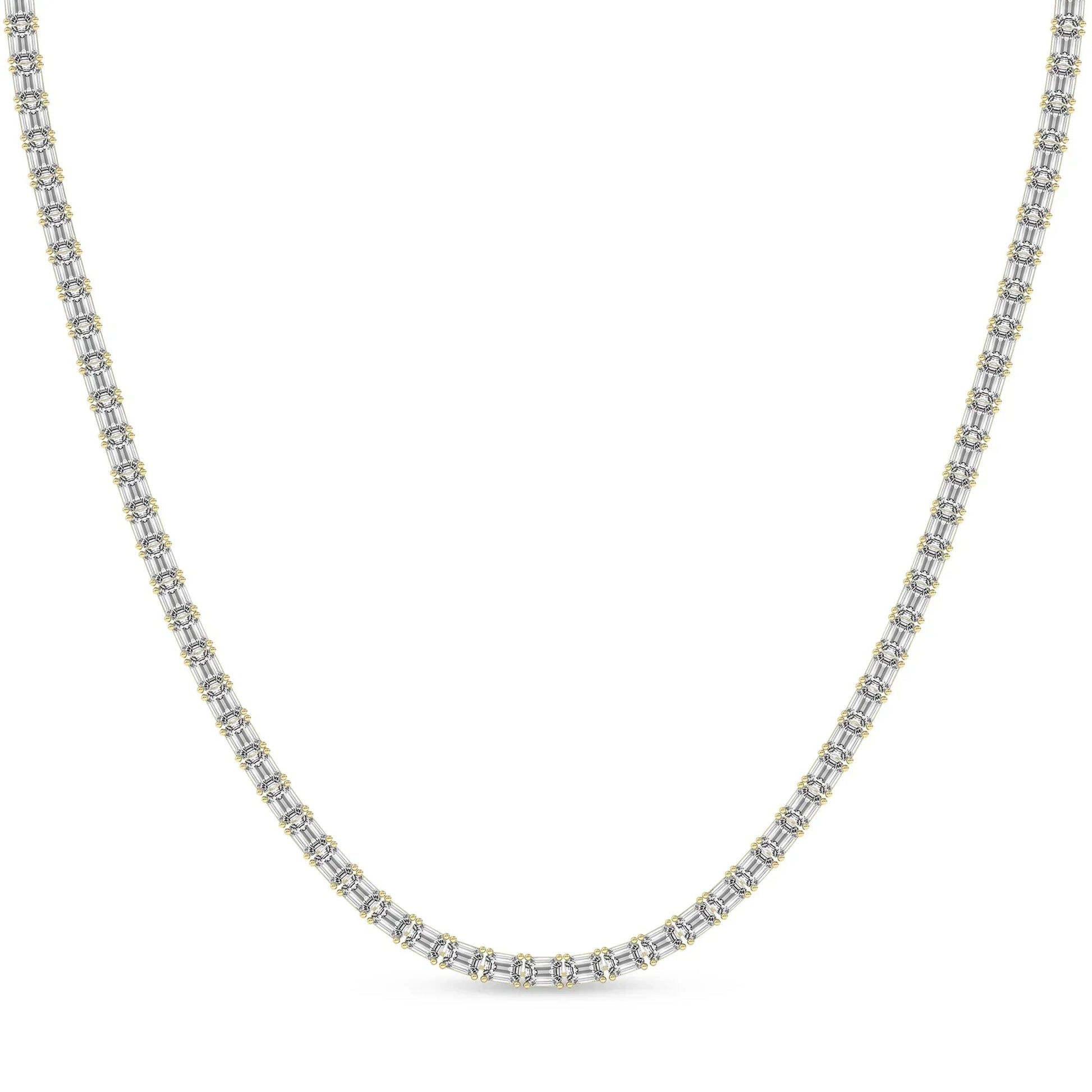 Emerald cut lab diamond tennis necklace in 14K yellow gold, Delux Jewelry fine jewelry.