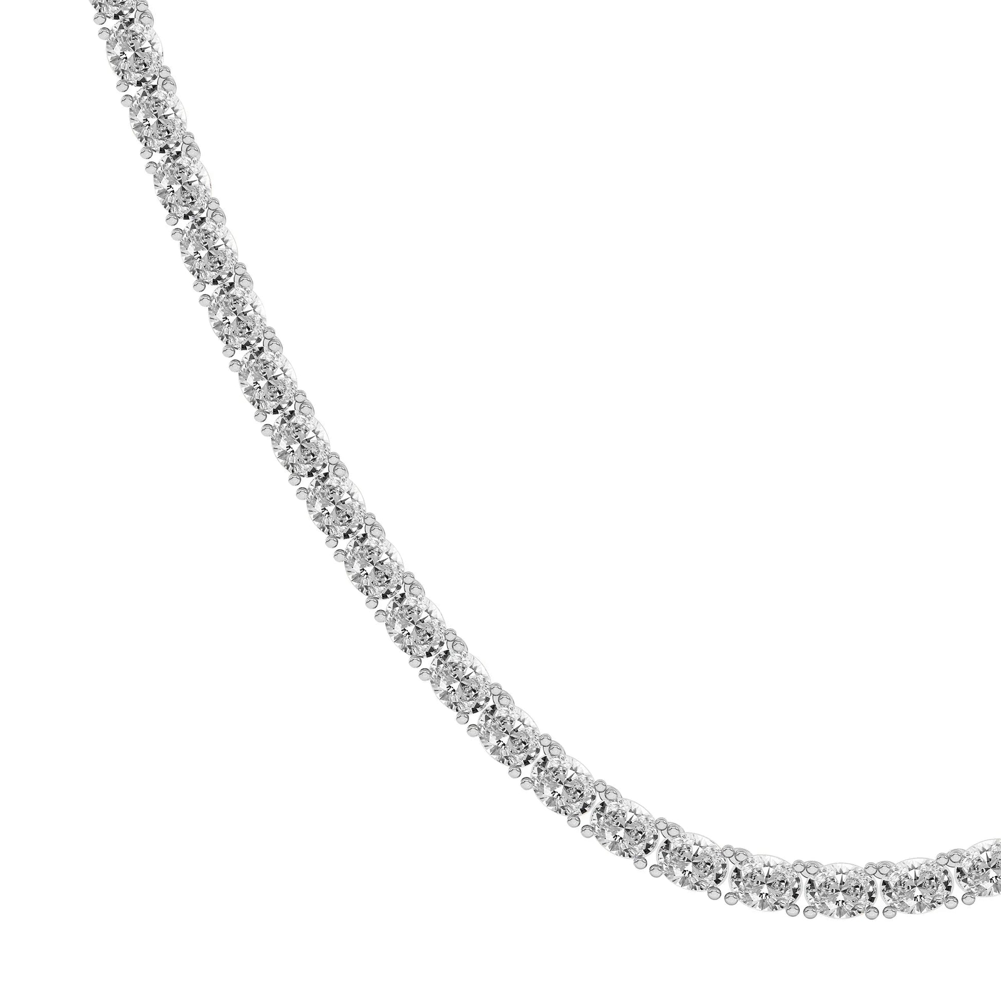Oval lab grown diamond tennis necklace in 14K white gold, fine jewelry by Delux Jewelry