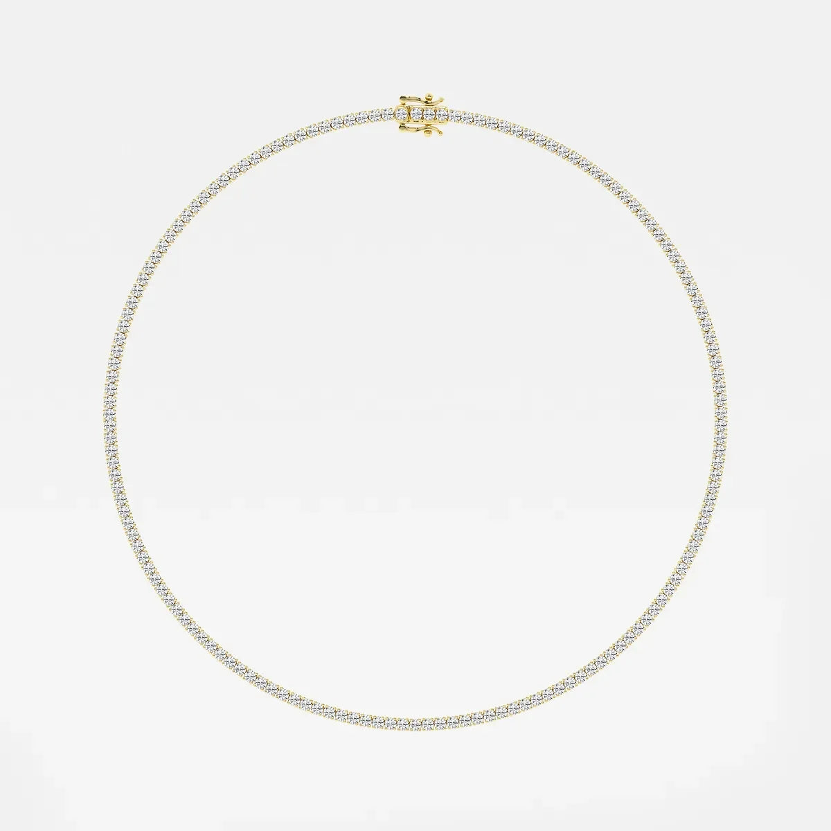 22 inch lab diamond tennis necklace in 14K yellow gold, full view, Delux Jewelry