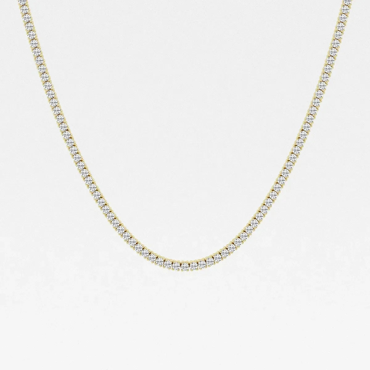 Lab grown diamond tennis necklace in 14K yellow gold by Delux Jewelry on white background