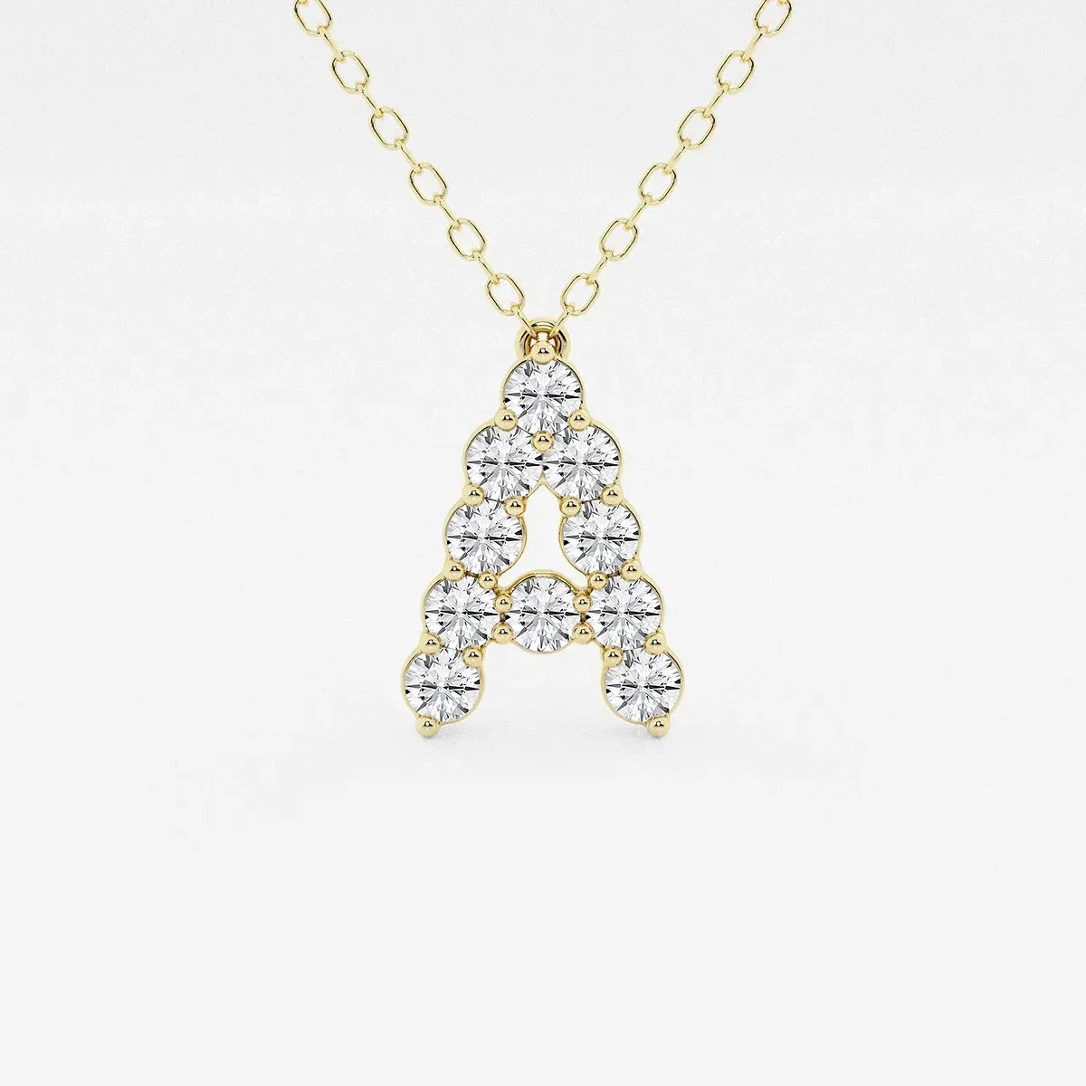 Gold necklace with initial A pendant made of round lab grown diamonds from Delux Jewelry