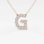 Rose gold necklace with initial G pendant featuring round lab grown diamonds, Delux Jewelry