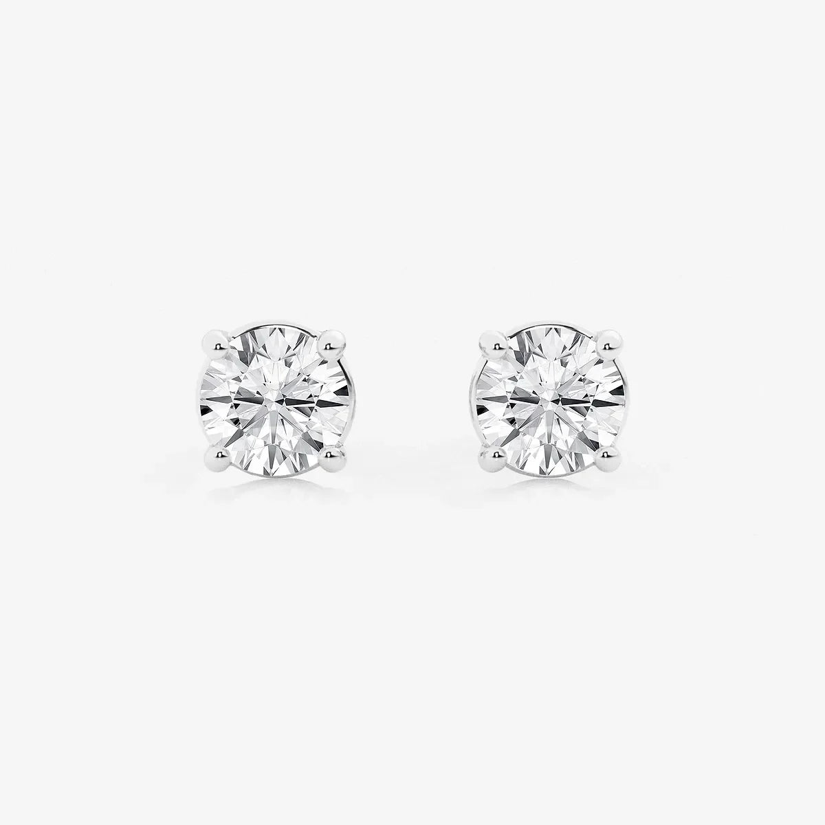 Round lab grown diamond stud earrings in white metal setting, Delux Jewelry