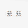 Round lab grown diamond stud earrings in rose gold setting on white background, Delux Jewelry