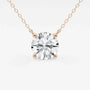 Rose gold necklace with round lab grown diamond pendant on white background