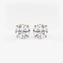 Round lab grown diamond stud earrings with four-prong rose gold setting by Delux Jewelry