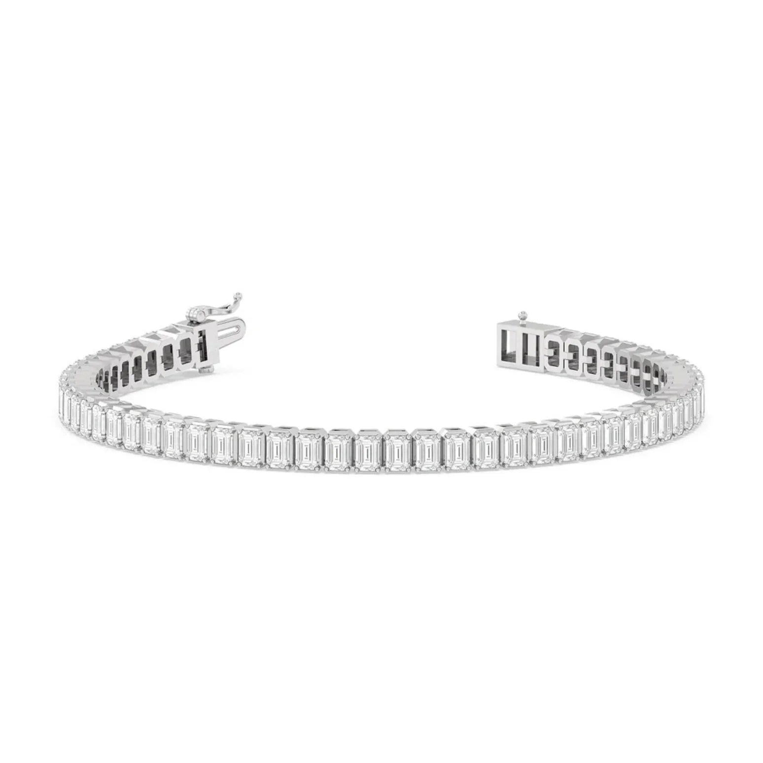 7-inch emerald lab diamond tennis bracelet in 14K white gold with open clasp, Delux Jewelry