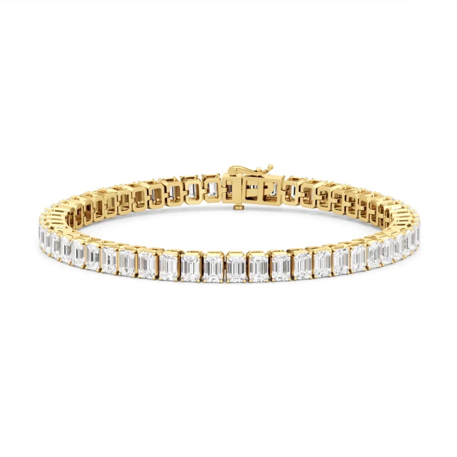14K yellow gold tennis bracelet with emerald cut lab grown diamonds, Delux Jewelry