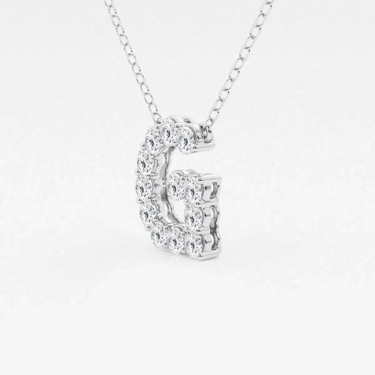 Lab grown diamond letter C pendant necklace in white gold from Delux Jewelry