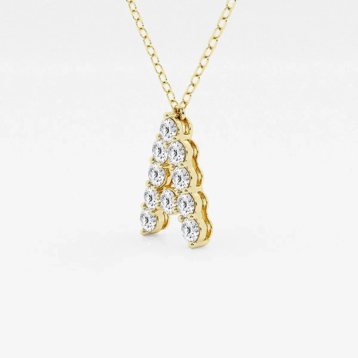 Gold necklace with letter A pendant set with round lab grown diamonds, Delux Jewelry