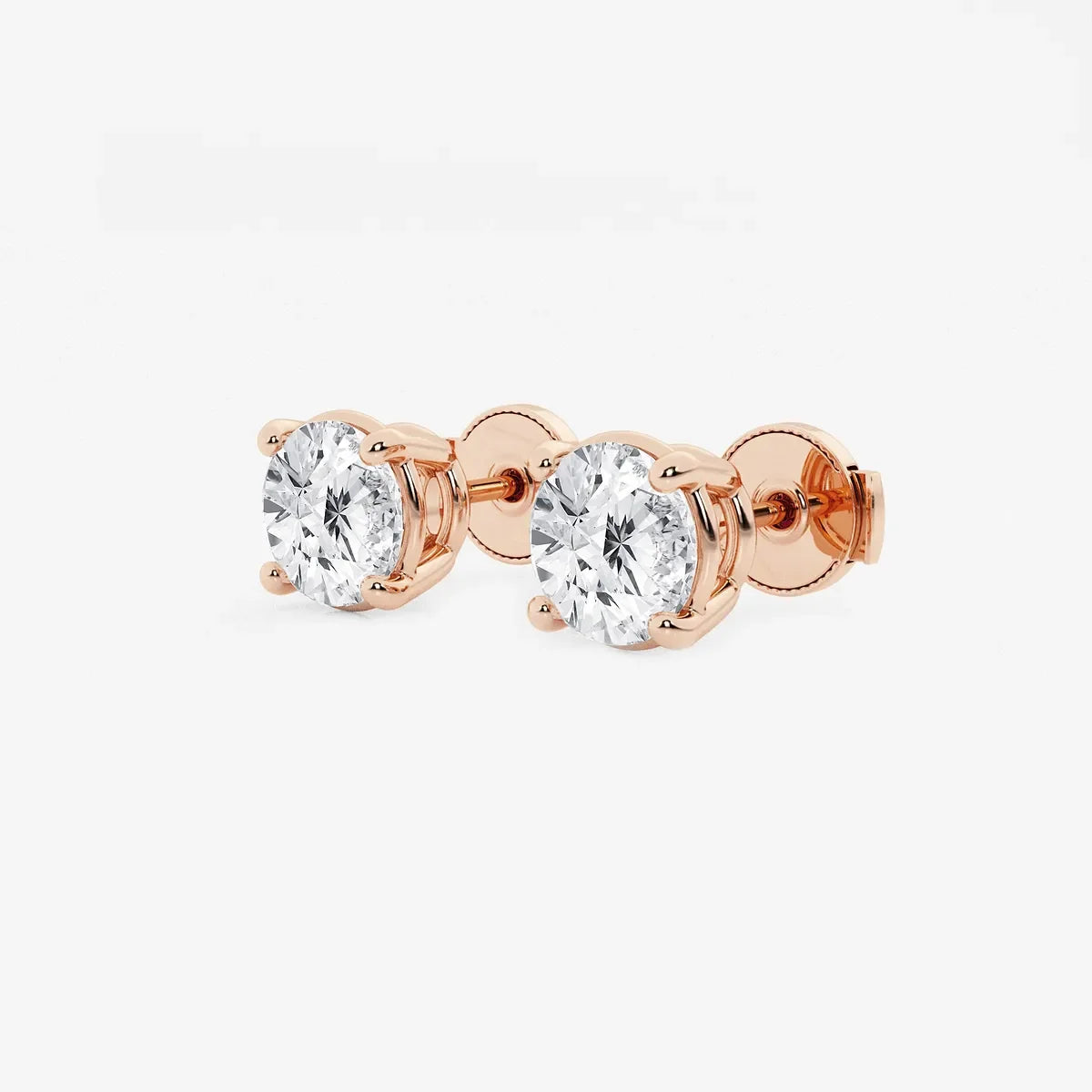 Rose gold stud earrings with round lab grown diamonds, Delux Jewelry fine jewelry
