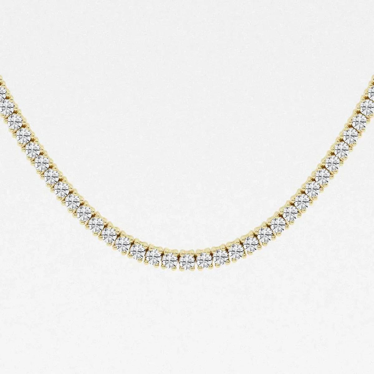 Gold lab grown diamond tennis necklace with round brilliant stones from Delux Jewelry