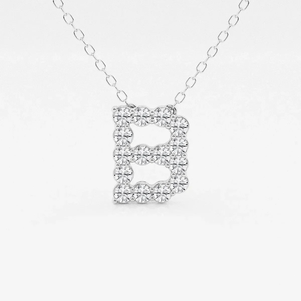 Lab grown diamond letter B pendant necklace on silver chain by Delux Jewelry