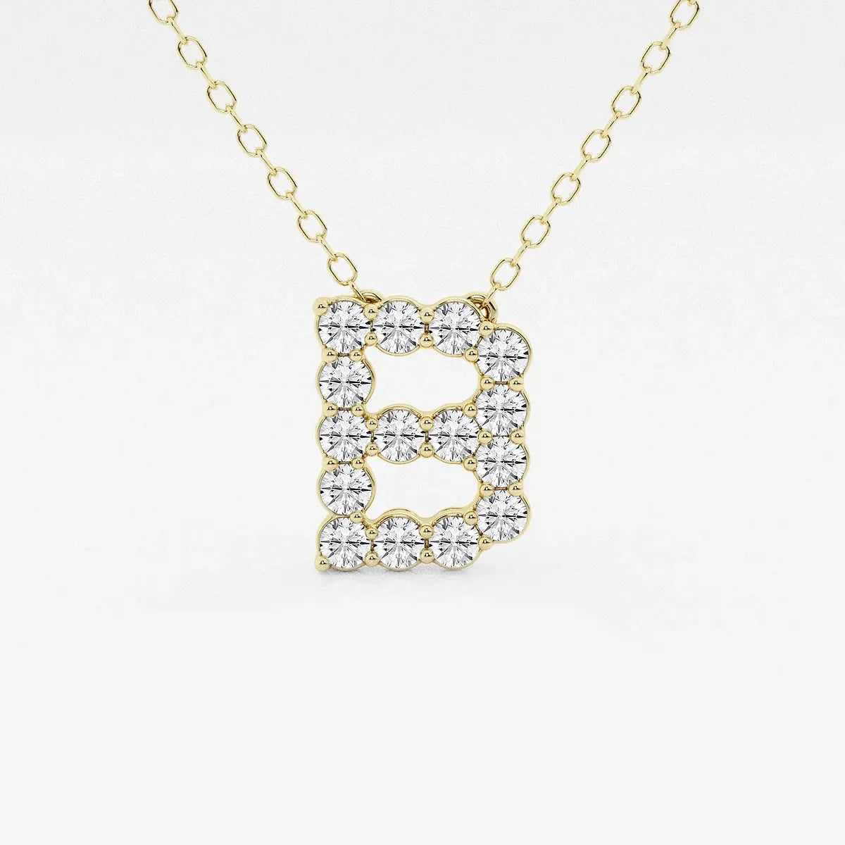 Gold necklace with diamond letter B pendant, lab grown diamonds from Delux Jewelry