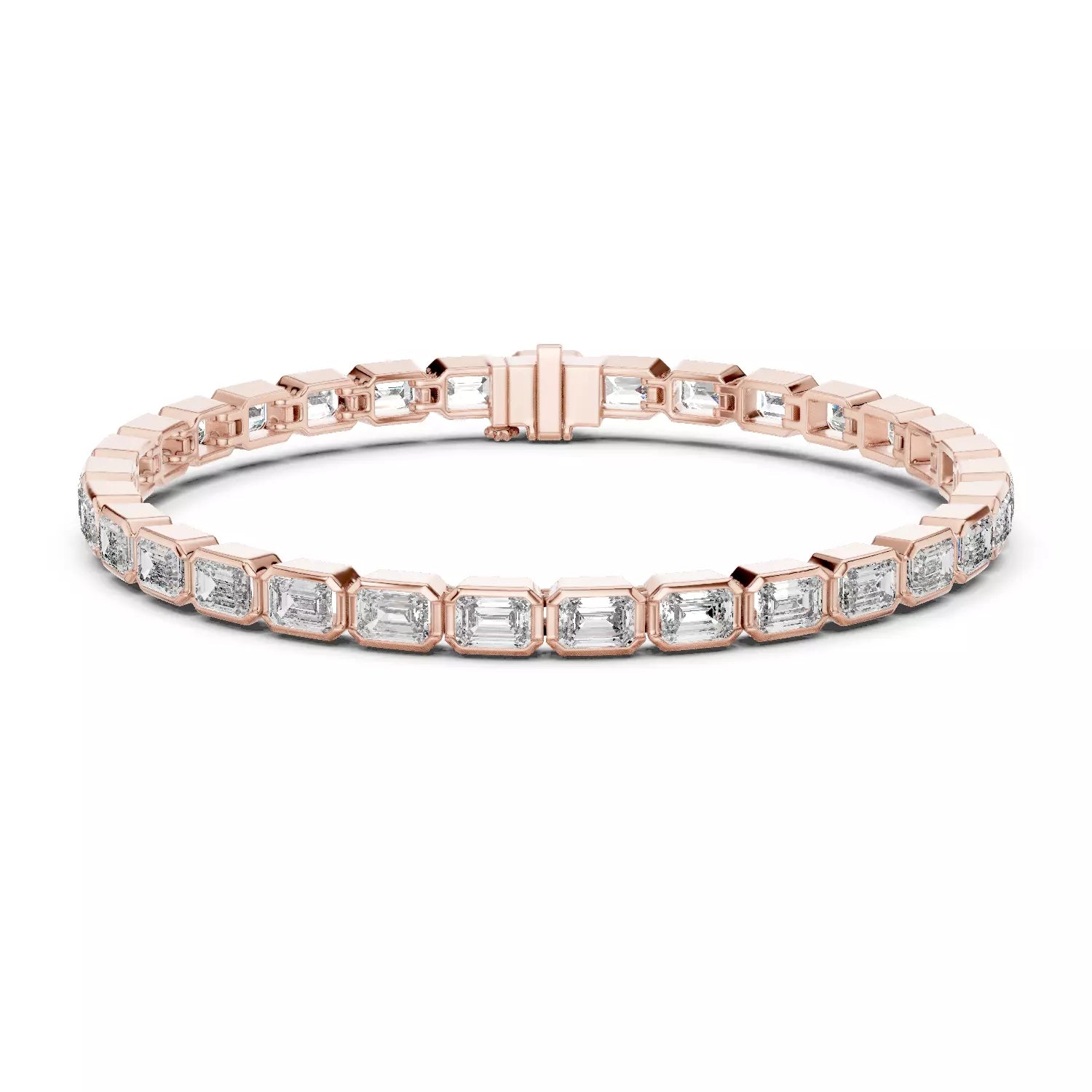 Bezel Set Emerald Cut Natural Diamond Tennis Bracelet