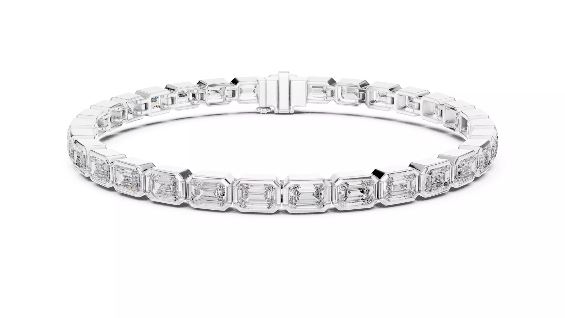 Bezel Set Emerald Cut Natural Diamond Tennis Bracelet