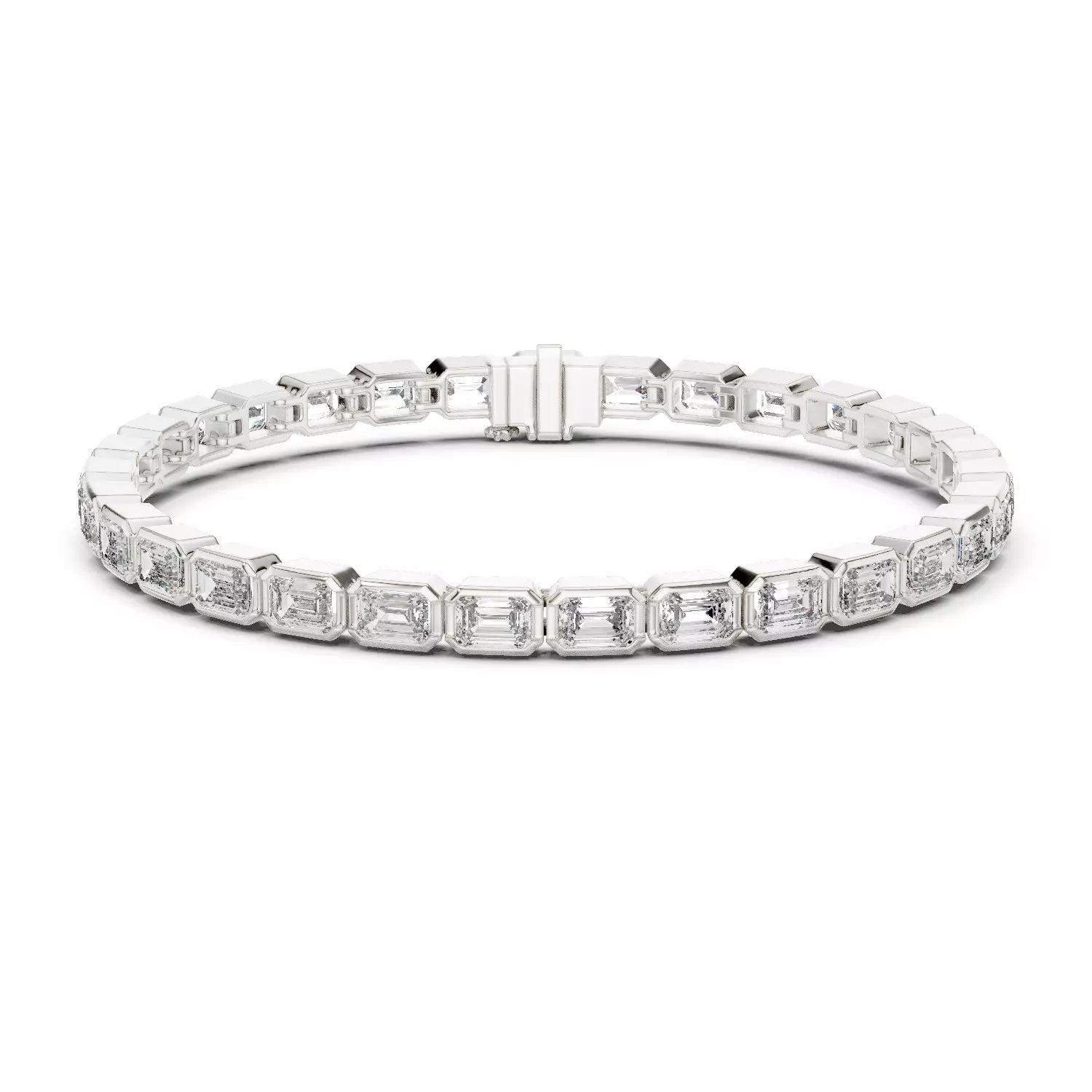 Bezel Set Emerald Cut Natural Diamond Tennis Bracelet