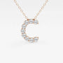 Rose gold C pendant necklace with lab grown diamonds from Delux Jewelry on white background