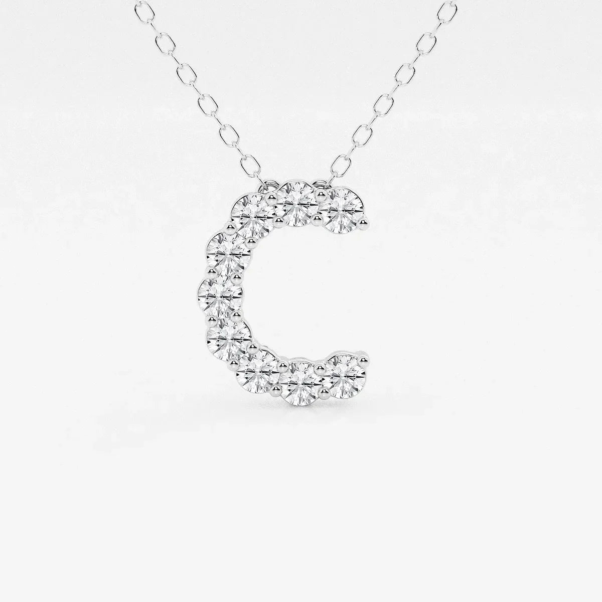 White gold letter C pendant necklace with lab grown diamonds from Delux Jewelry