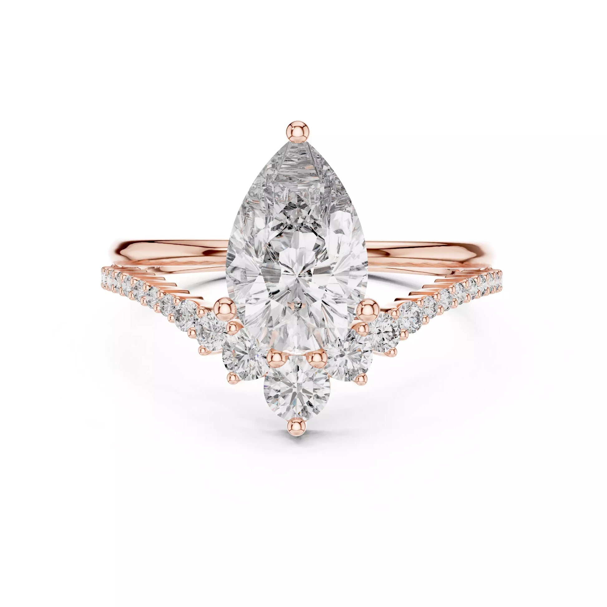 Chevron Curved Pear Diamond Engagement Ring