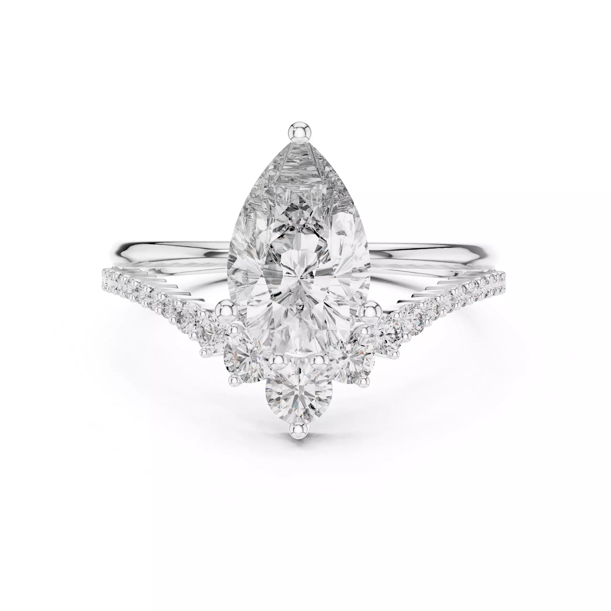 Chevron Curved Pear Diamond Engagement Ring