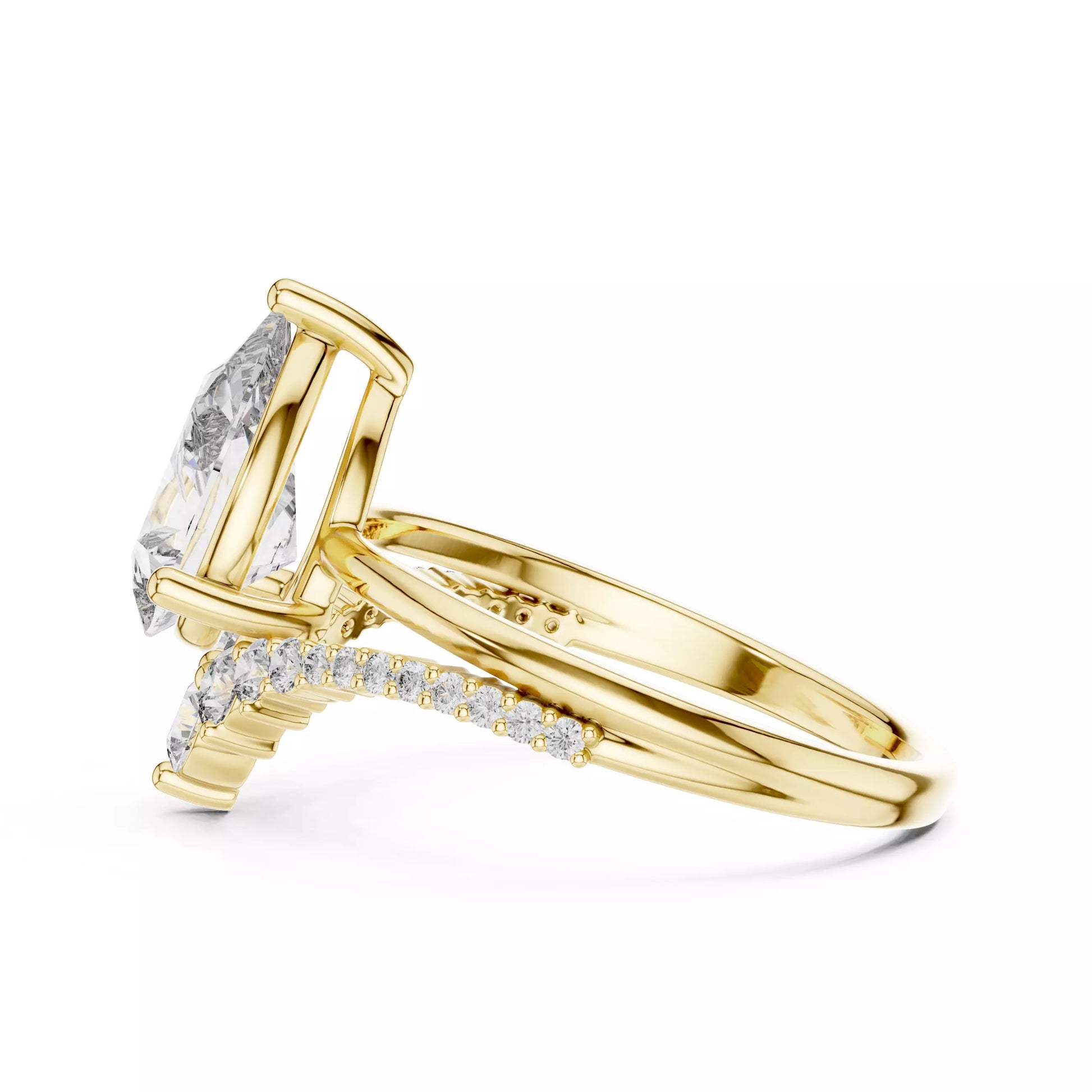 Chevron Curved Pear Diamond Engagement Ring
