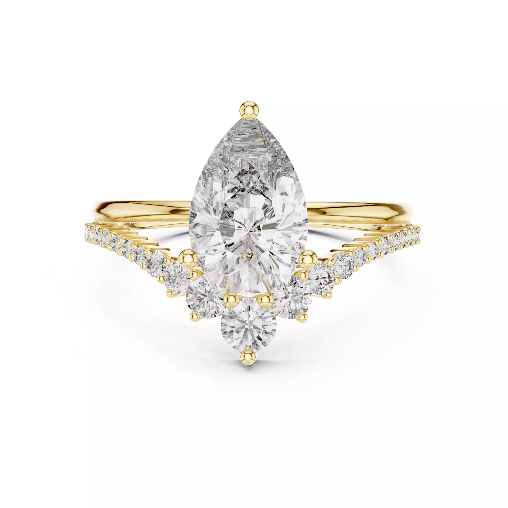 Chevron Curved Pear Diamond Engagement Ring