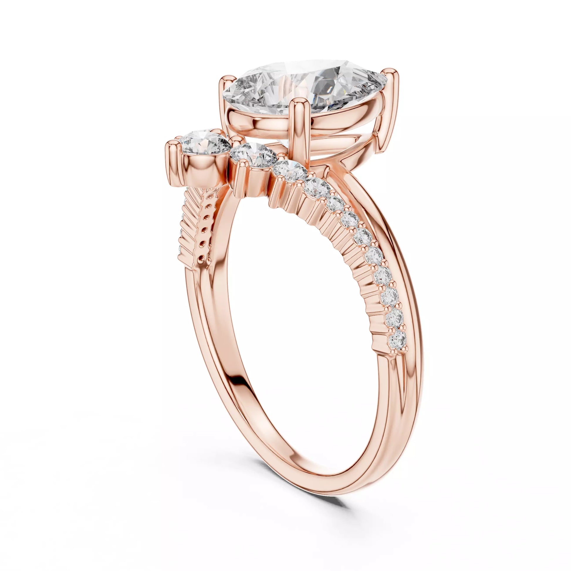 Chevron Curved Pear Diamond Engagement Ring