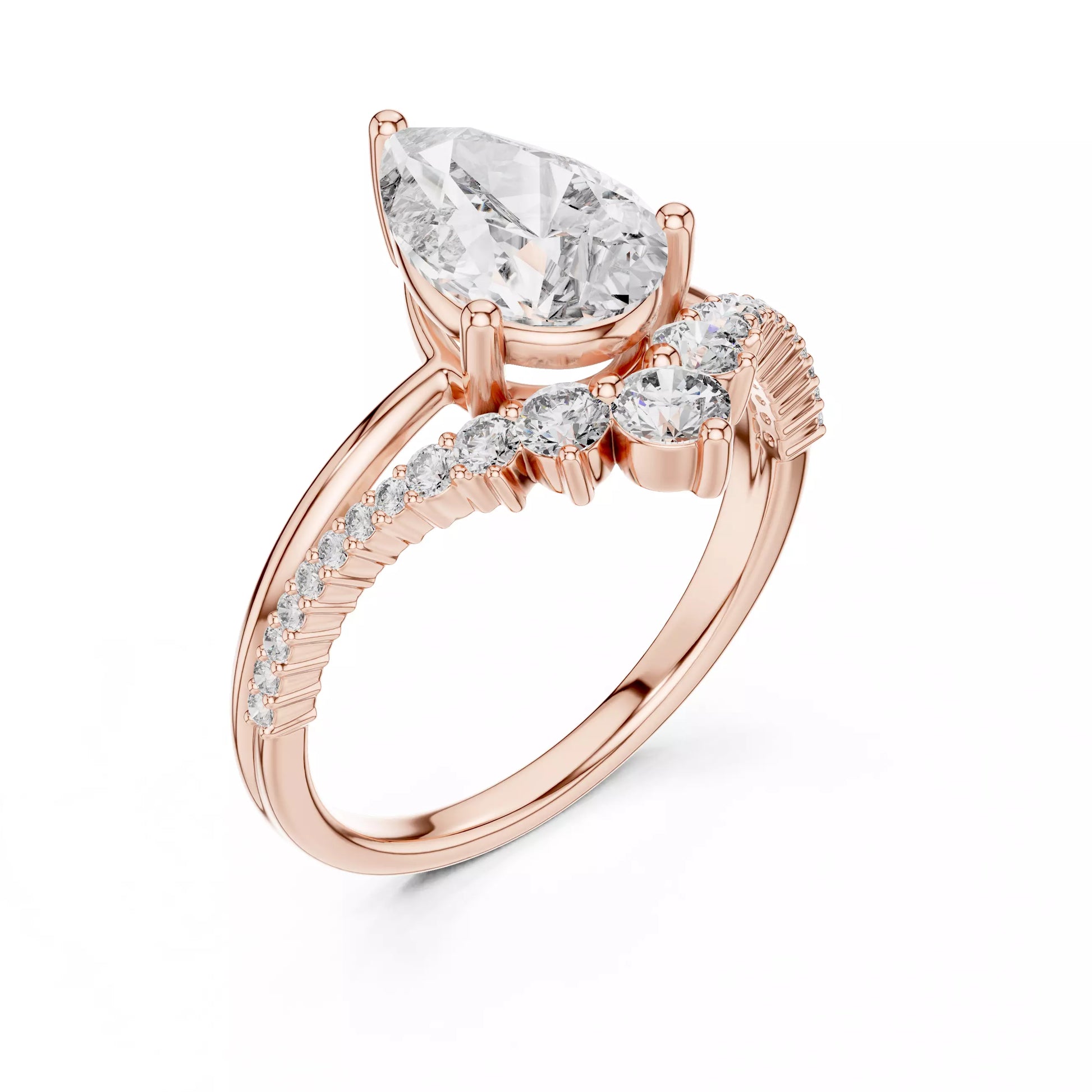 Chevron Curved Pear Diamond Engagement Ring
