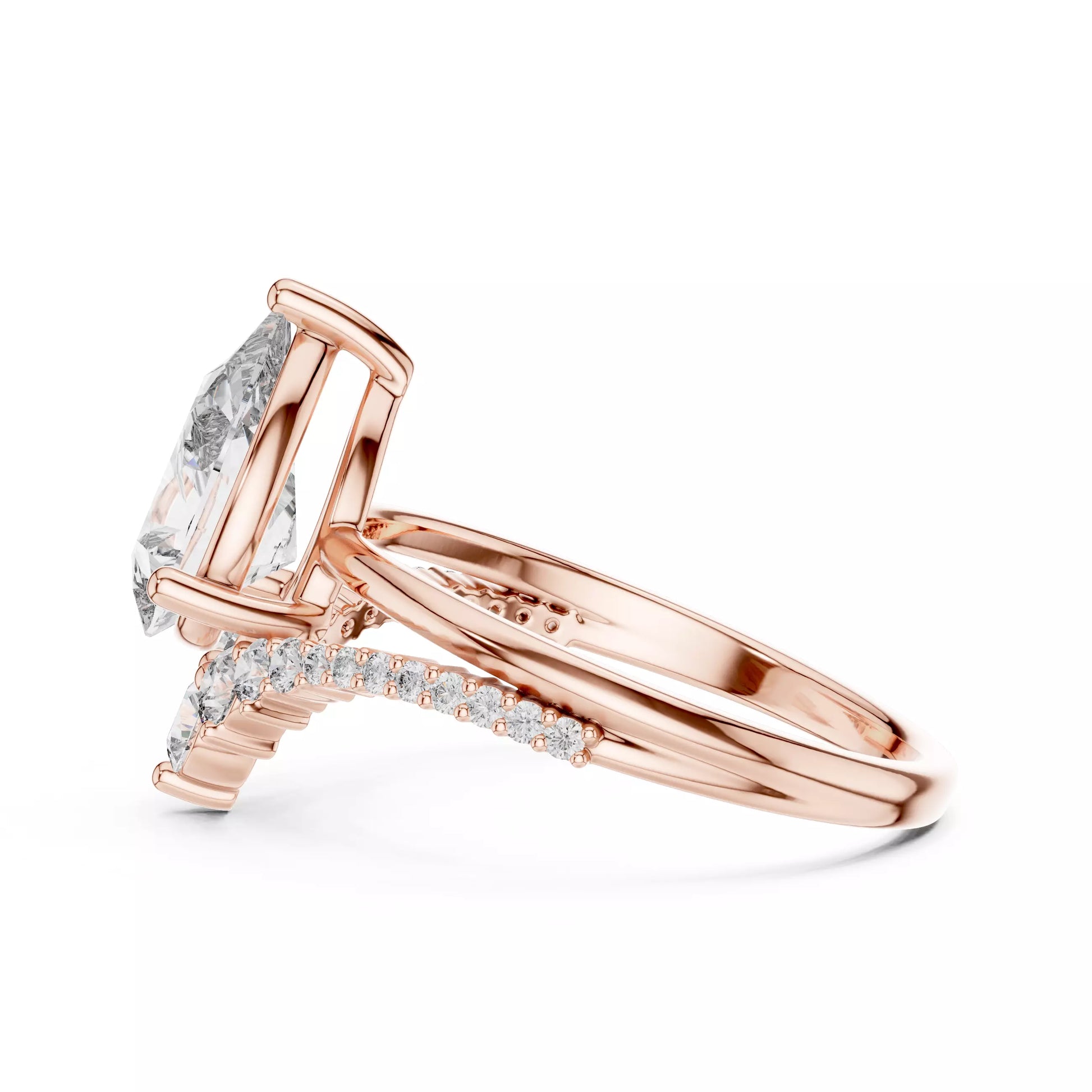 Chevron Curved Pear Diamond Engagement Ring