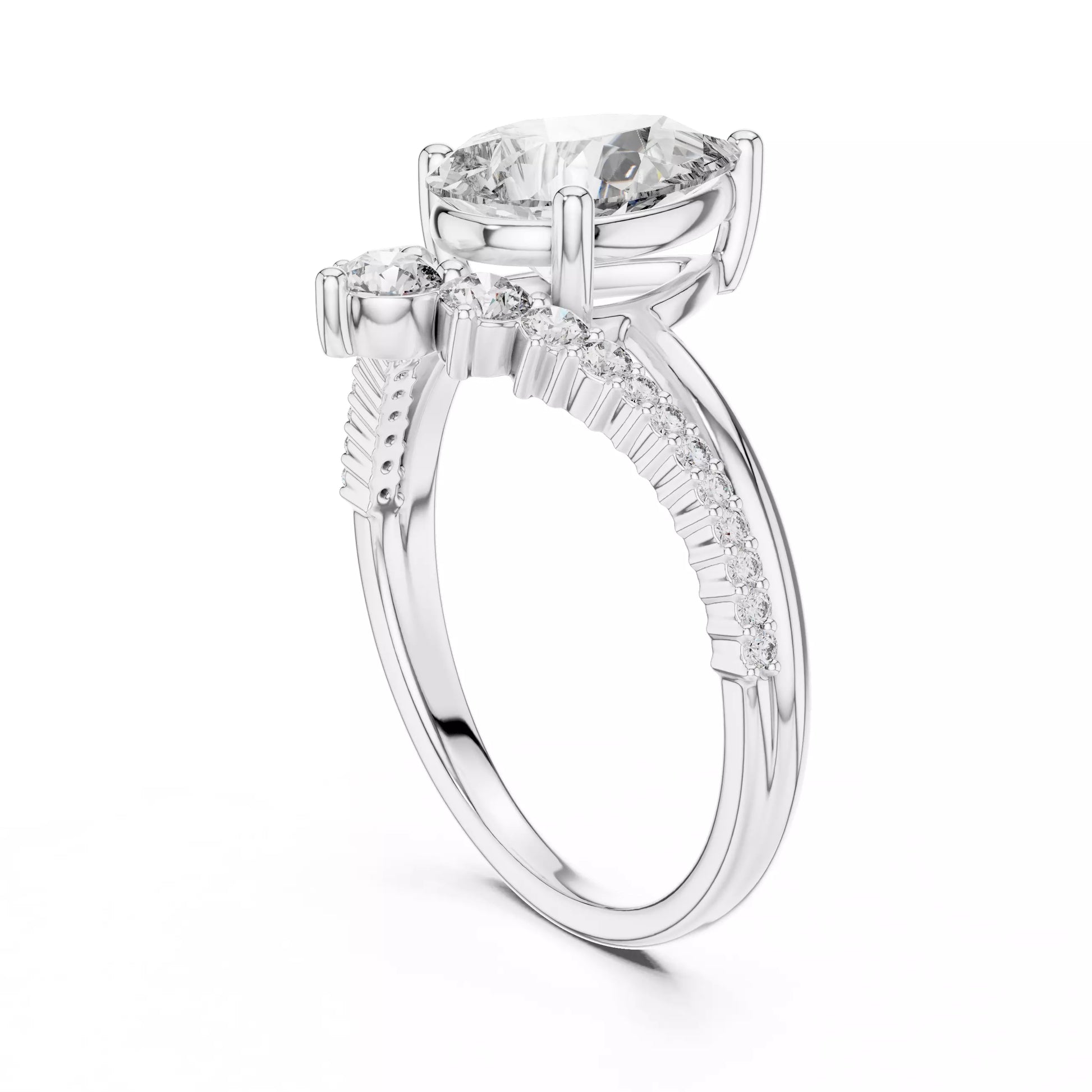 Chevron Curved Pear Diamond Engagement Ring