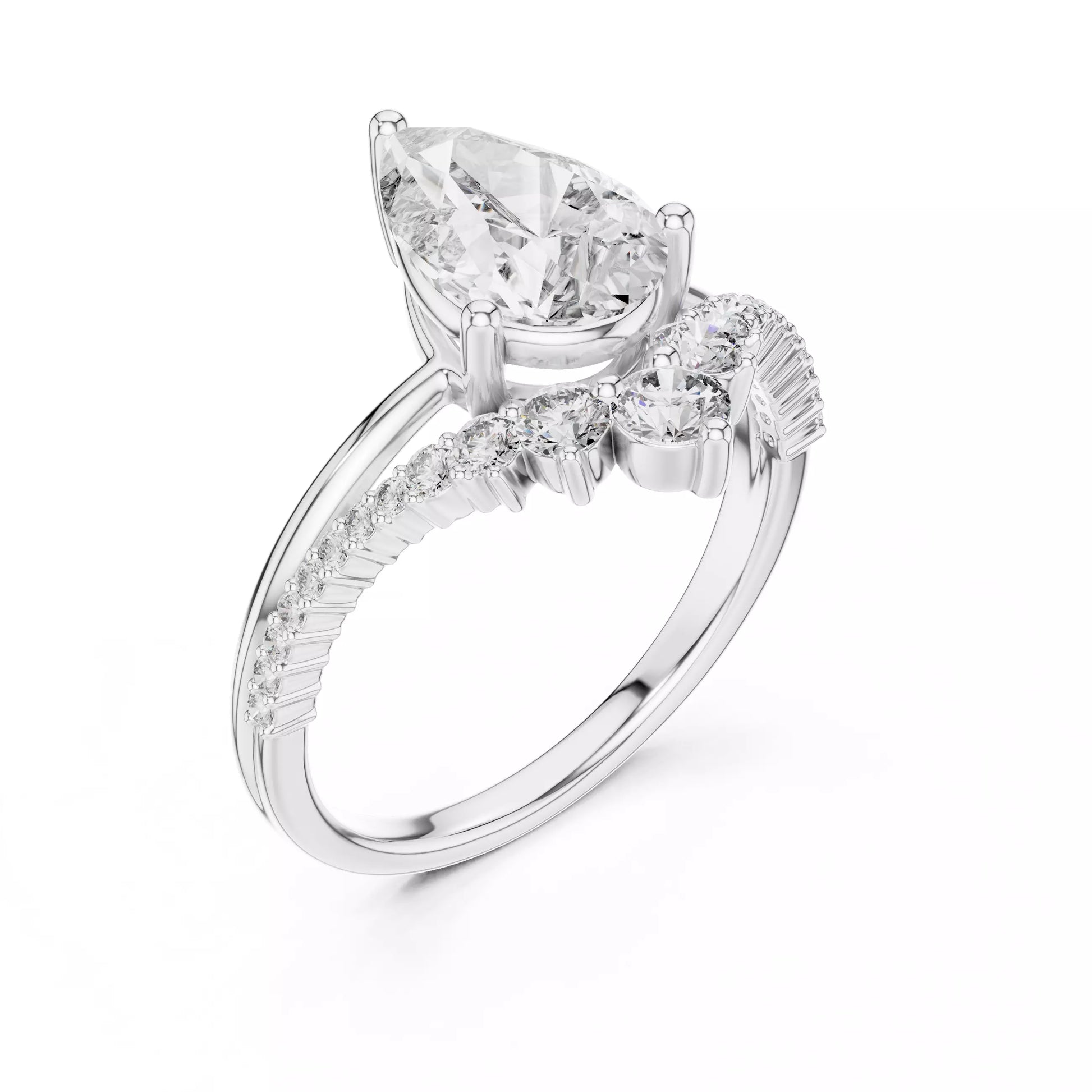 Chevron Curved Pear Diamond Engagement Ring