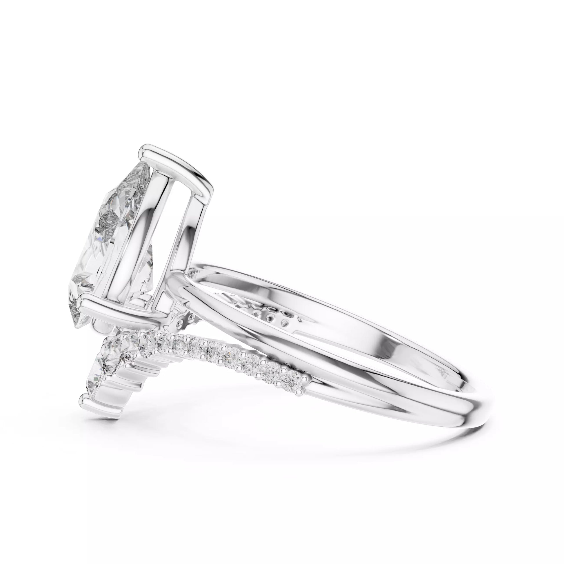 Chevron Curved Pear Diamond Engagement Ring