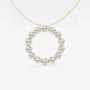 Yellow gold circle pendant necklace with lab grown diamonds on delicate chain, Delux Jewelry