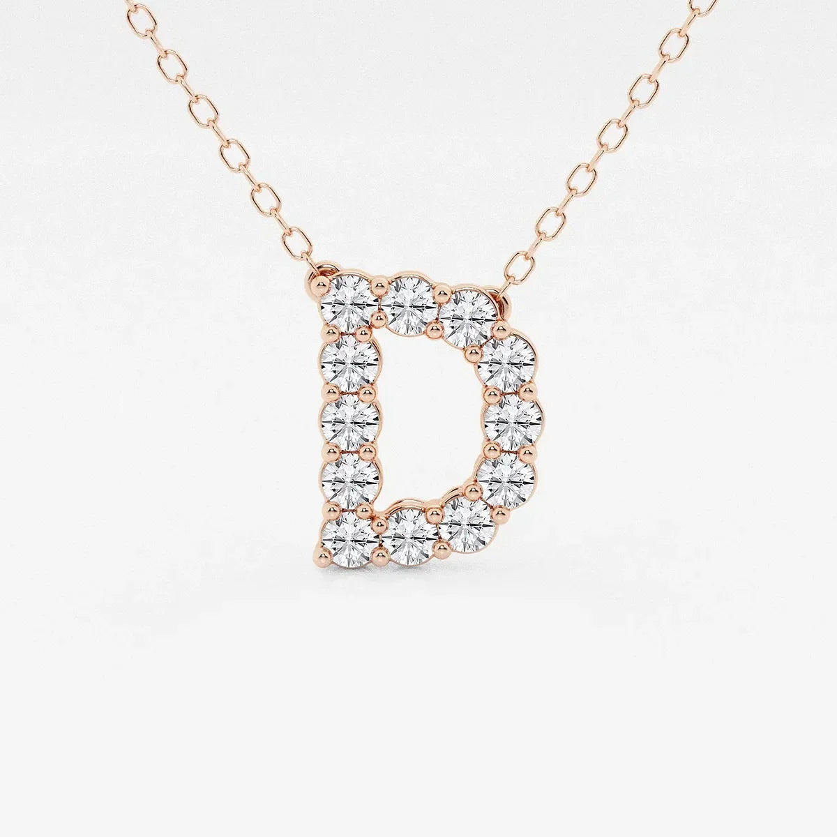 Rose gold necklace with diamond letter D pendant, lab grown diamonds, Delux Jewelry