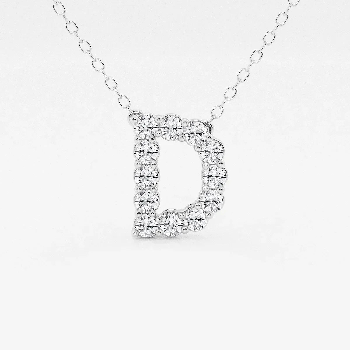 White gold letter D pendant necklace with lab grown diamonds by Delux Jewelry