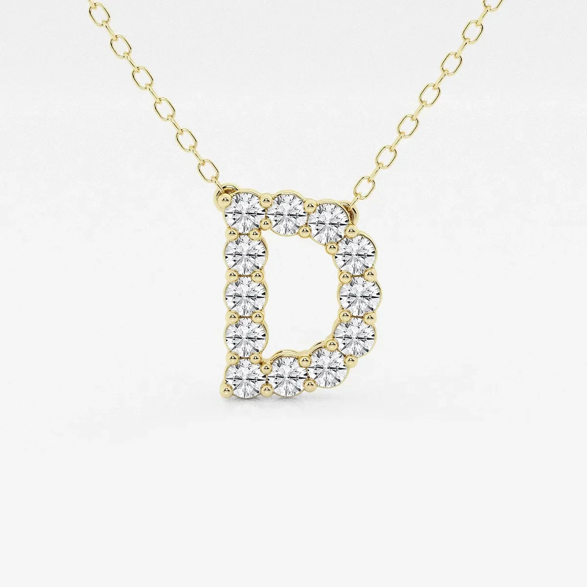 Gold necklace with letter D pendant set with lab grown diamonds, Delux Jewelry